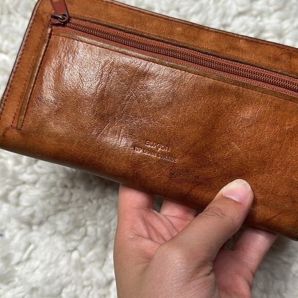 Buxton Top Grain Cowhide Tan Leather Wallet Brown Zipper Card Holder Zip Up - Picture 10 of 10
